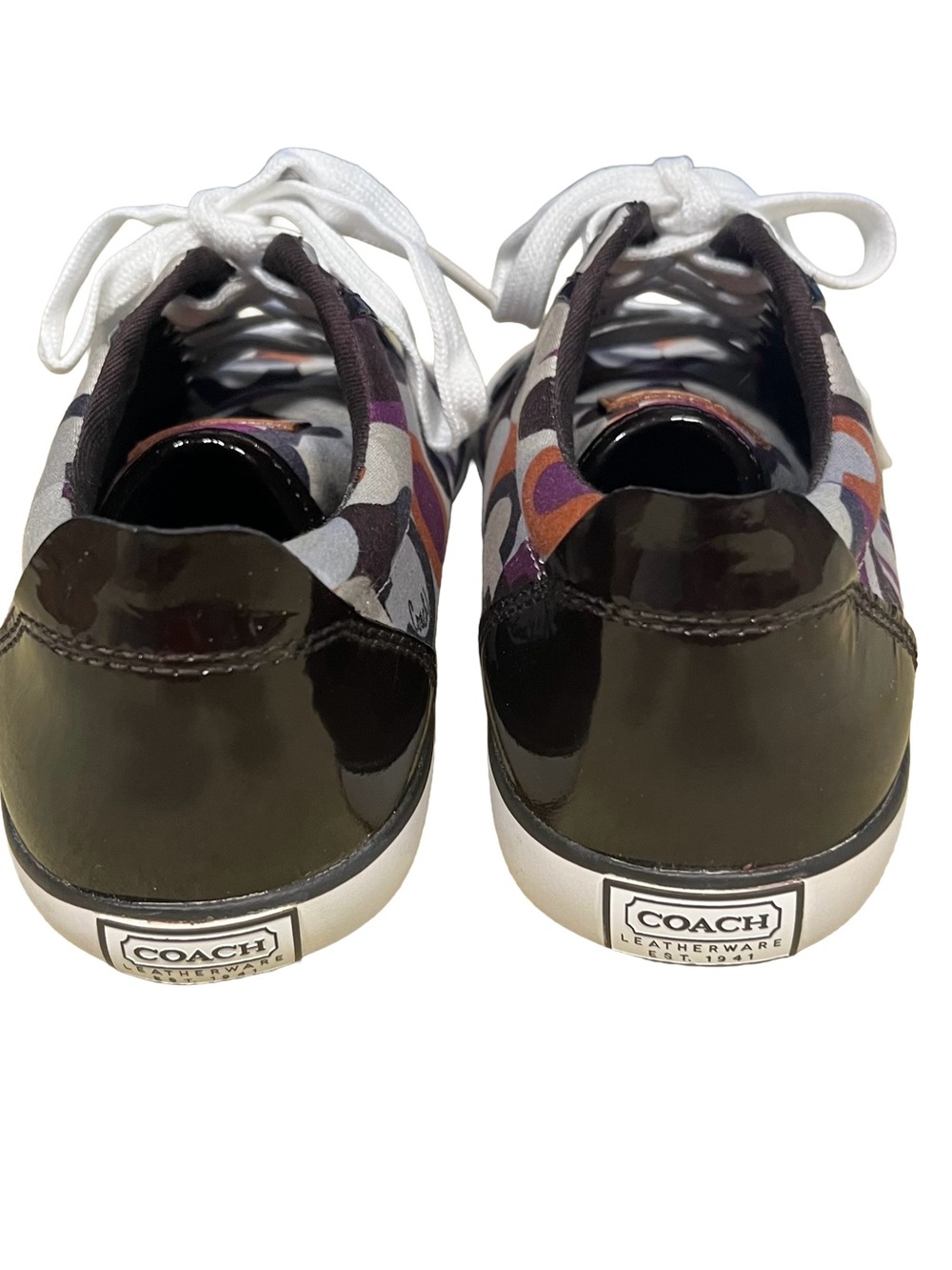 Coach Barrett Op Art Signature Sz 6.5 Purple Gray Brown White Sneakers EUC - Picture 4 of 9